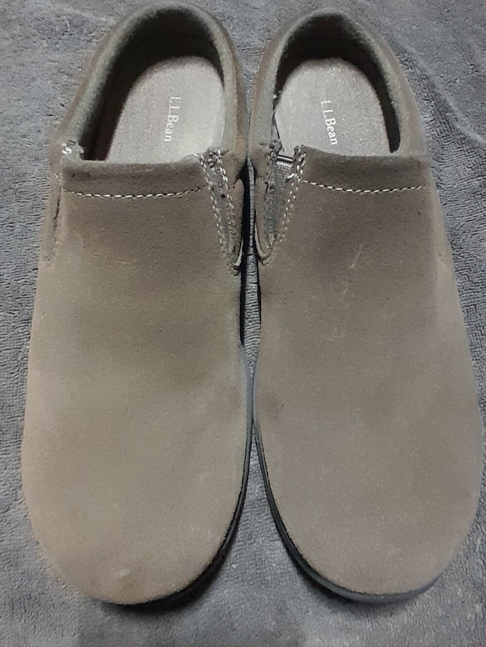 L.L. Bean Suede Slip-On Clogs in Taupe